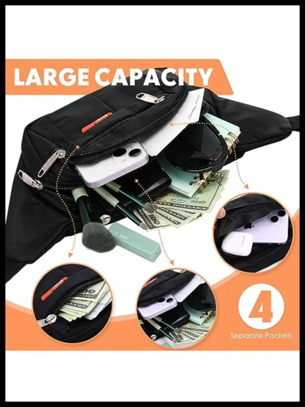 Plus Size Crossbody Fanny Pack Waterproof Nylon Adjustable Waist Bag Hiking